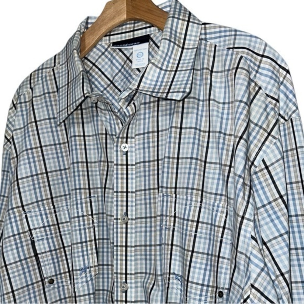 Rocawear Men’s Size 3XL Blue Tan Brown Plaid Long Sleeve Button Down Shirt